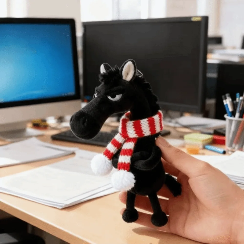 

Exquisite Cartoon Horse Keychain Craftsmanship Fantasy Style Pony Black Stuffed Simulation Horse Christmas Gift