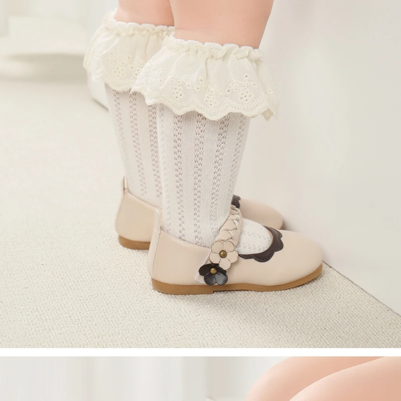 4 ألوان ربيع الخريف موضة الفتيات الجوارب مع الدانتيل الطفل طويل لينة العظم جوارب الأميرة القطن جوارب طويلة 0-3Y