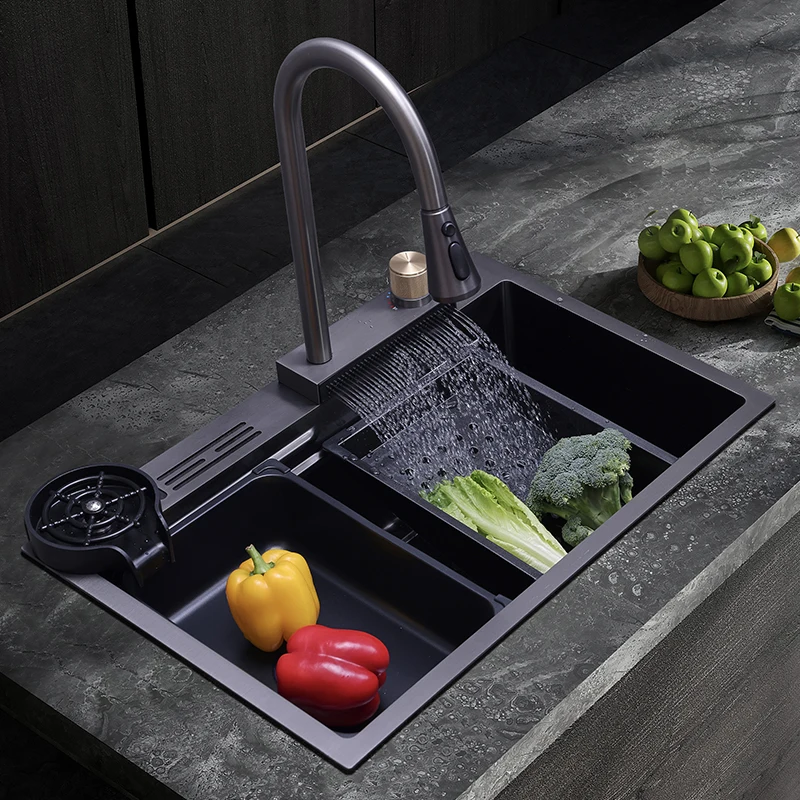 

Sink nano stainless steel wash basin waterfall faucet wash basin integrated kitchen