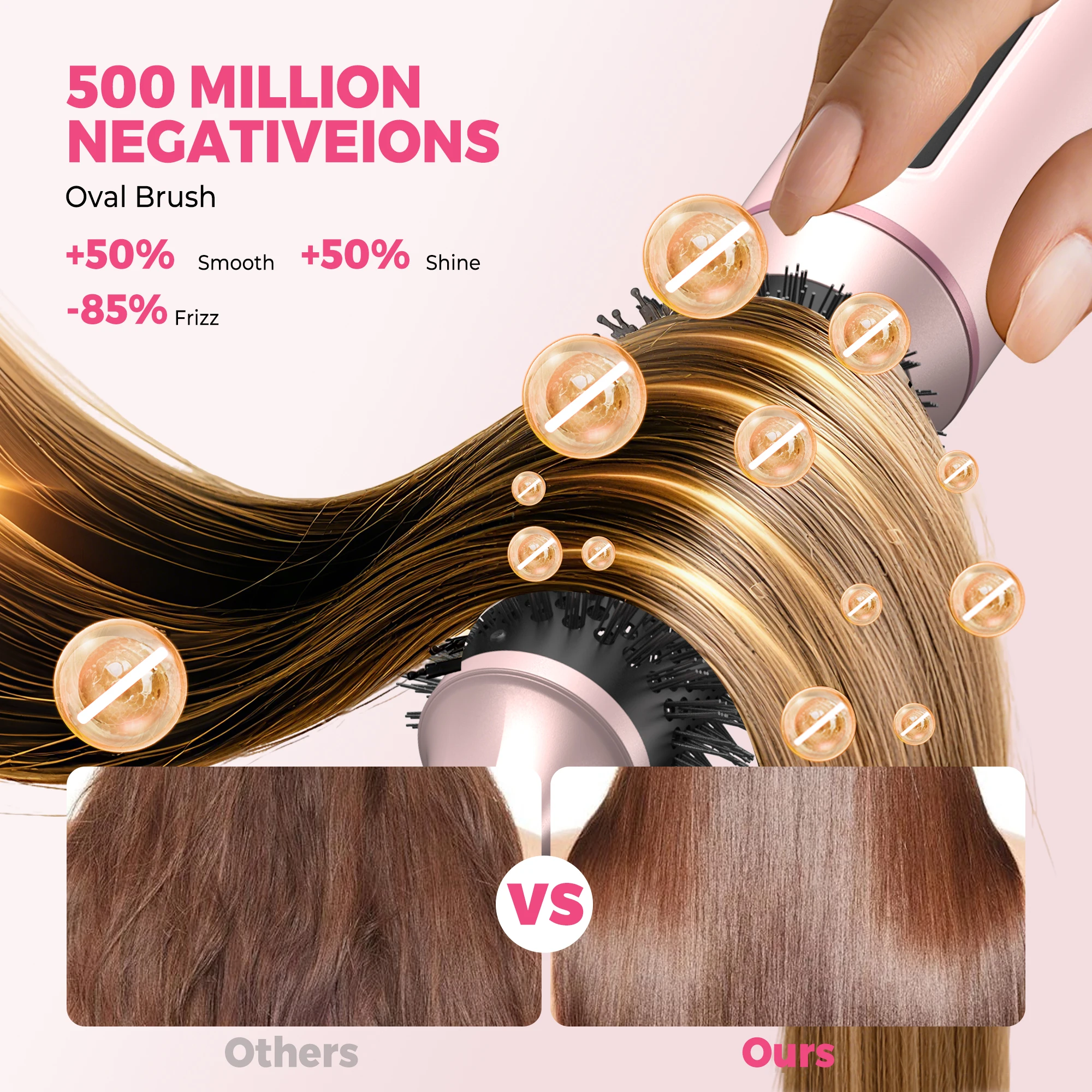 UKLISS 665 1000W 5-in-1 Pink Hair Dryer Negative Ion Advanced Curling Brush Hairdryer for Styling And Drying Hair-Curling brush, view 6