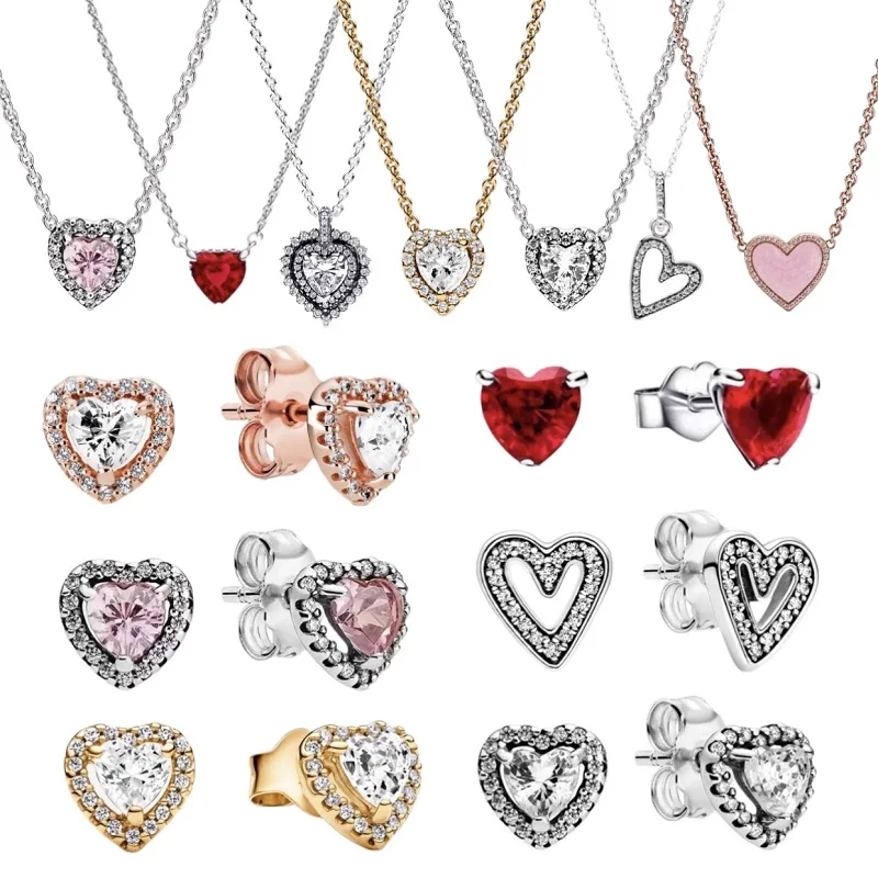 Classic Heart Series 100%925 sterling silver sparkling Zircon earrings necklace Luxury women's jewelry Valentine's Day gift