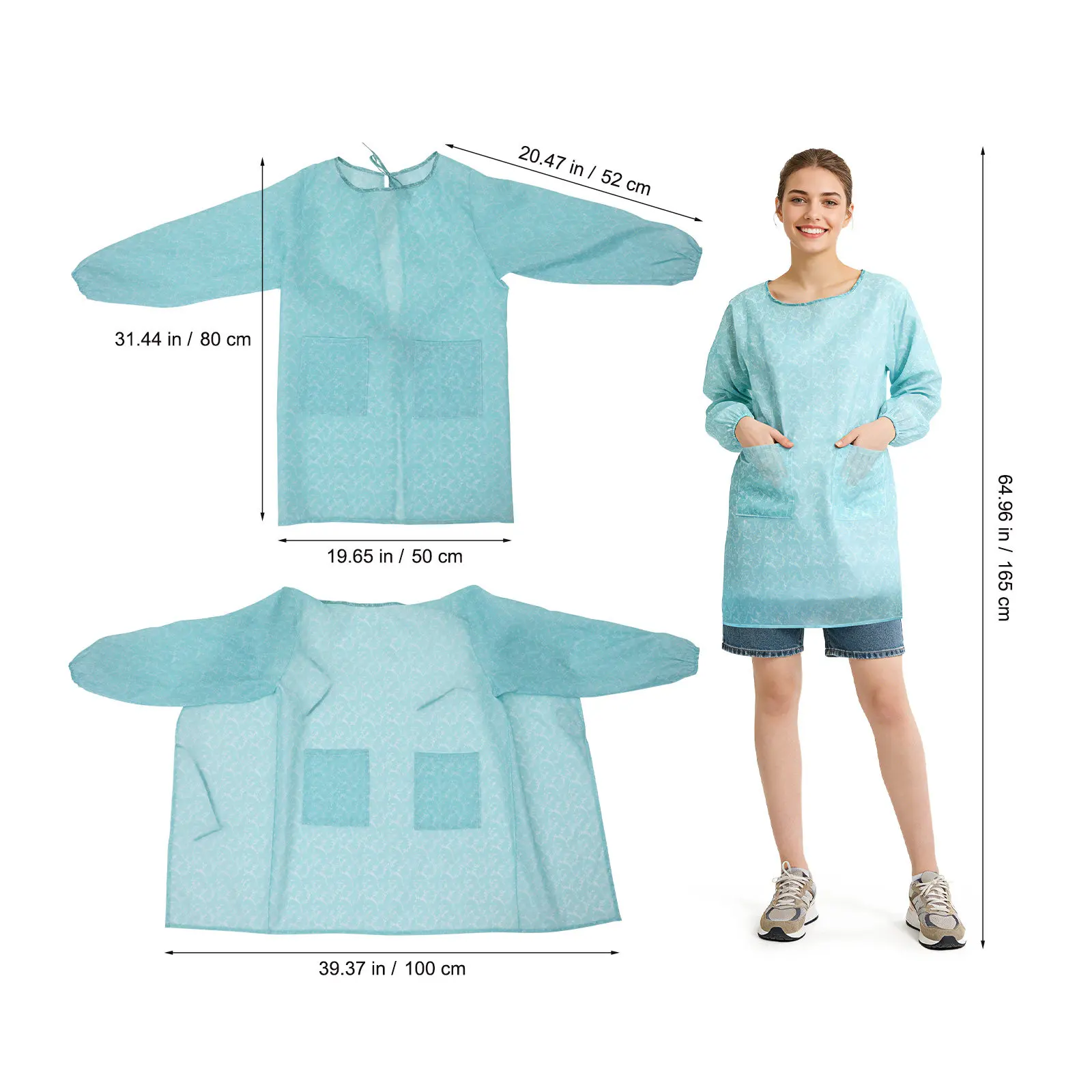 Wasserdichte Schürze mit Ärmeln, strapazierfähige Polyester-Kochschürze für Zuhause, Hotel, Restaurant, Erwachsene, blau, wiederverwendbare Hausarbeit-Arbeitskleidung