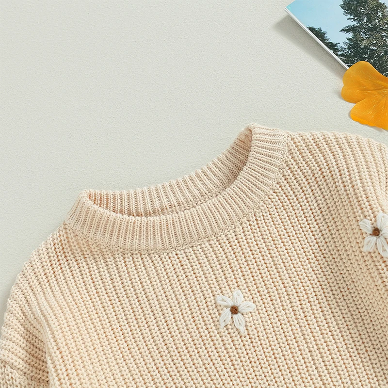 Baby Sweater Romper Toddler Girl Oversize Embroidery Knit Pullover Sweater Warm Sweatshirt Romper Fall Winter Clothes