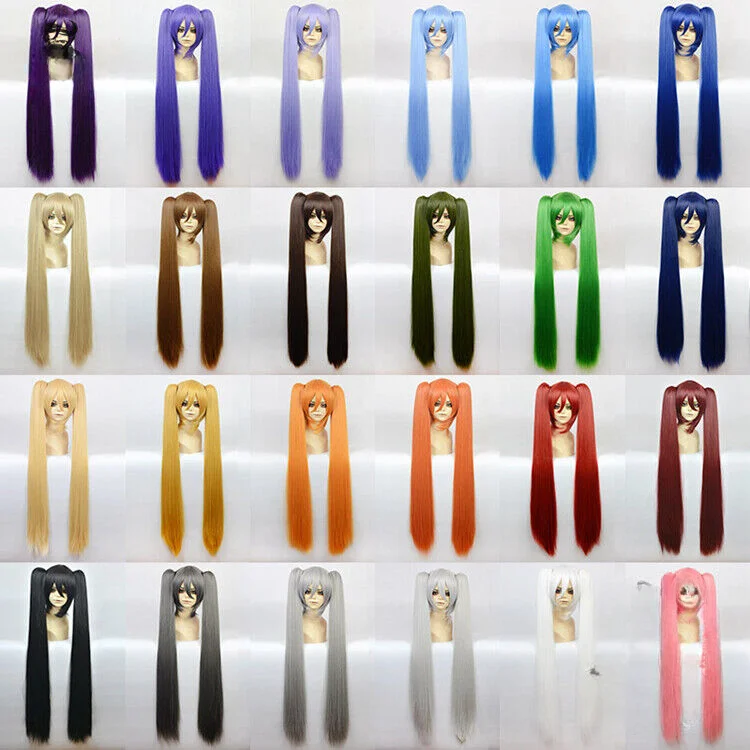 24 kolory Anime 90CM kucyk długie proste białe brązowe Cosplay peruka syntetyczna/peruki