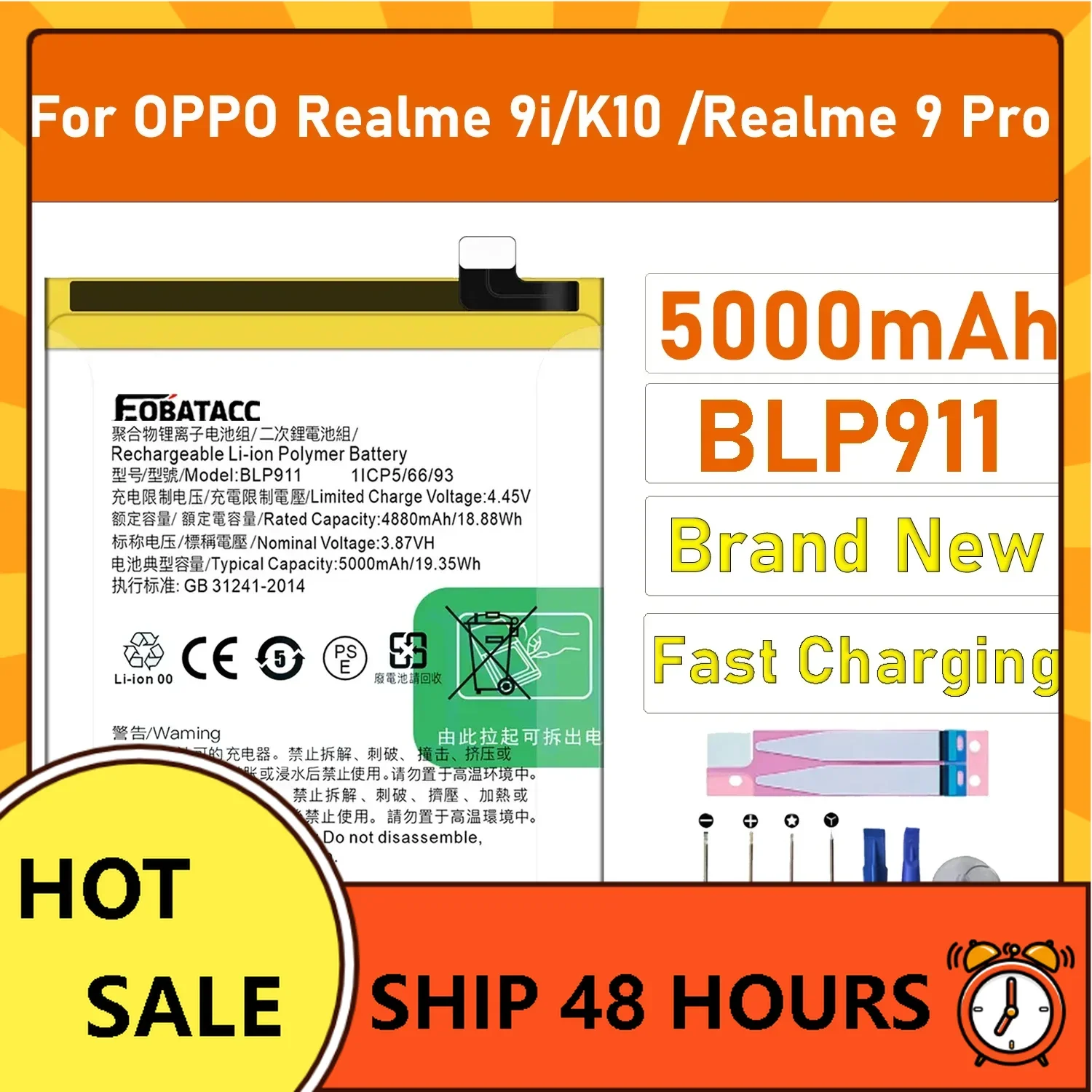 

2025 Years 5000mAh Replacement Battery BLP911 For OPPO Realme Realme 9i/K10 /Realme 9 Pro