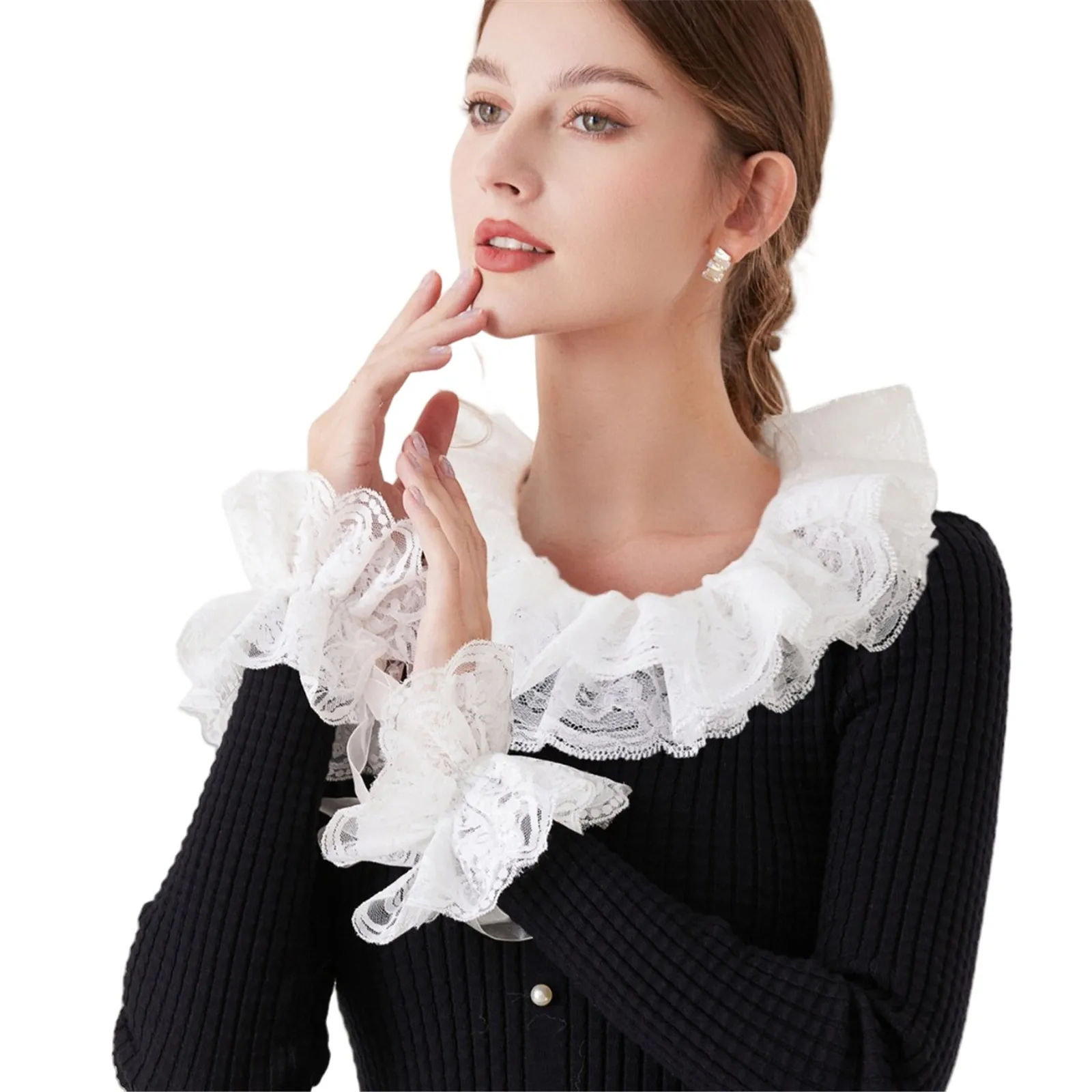 Women's detachable collar cuffs Victoria lace Jabots Neck collar sleeves Colonial Blouses Cuffs Halloween Costume Accessories