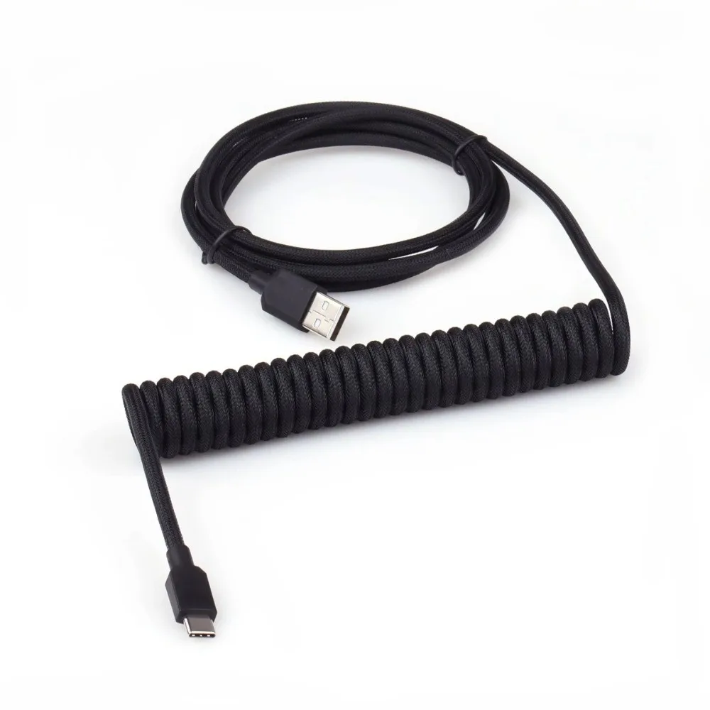 Type C To USB-A Mechanical Keyboard Cable USB Type C Spiral Design Coiled Keyboard Cable Double Sleeved Wire GX12 Connector