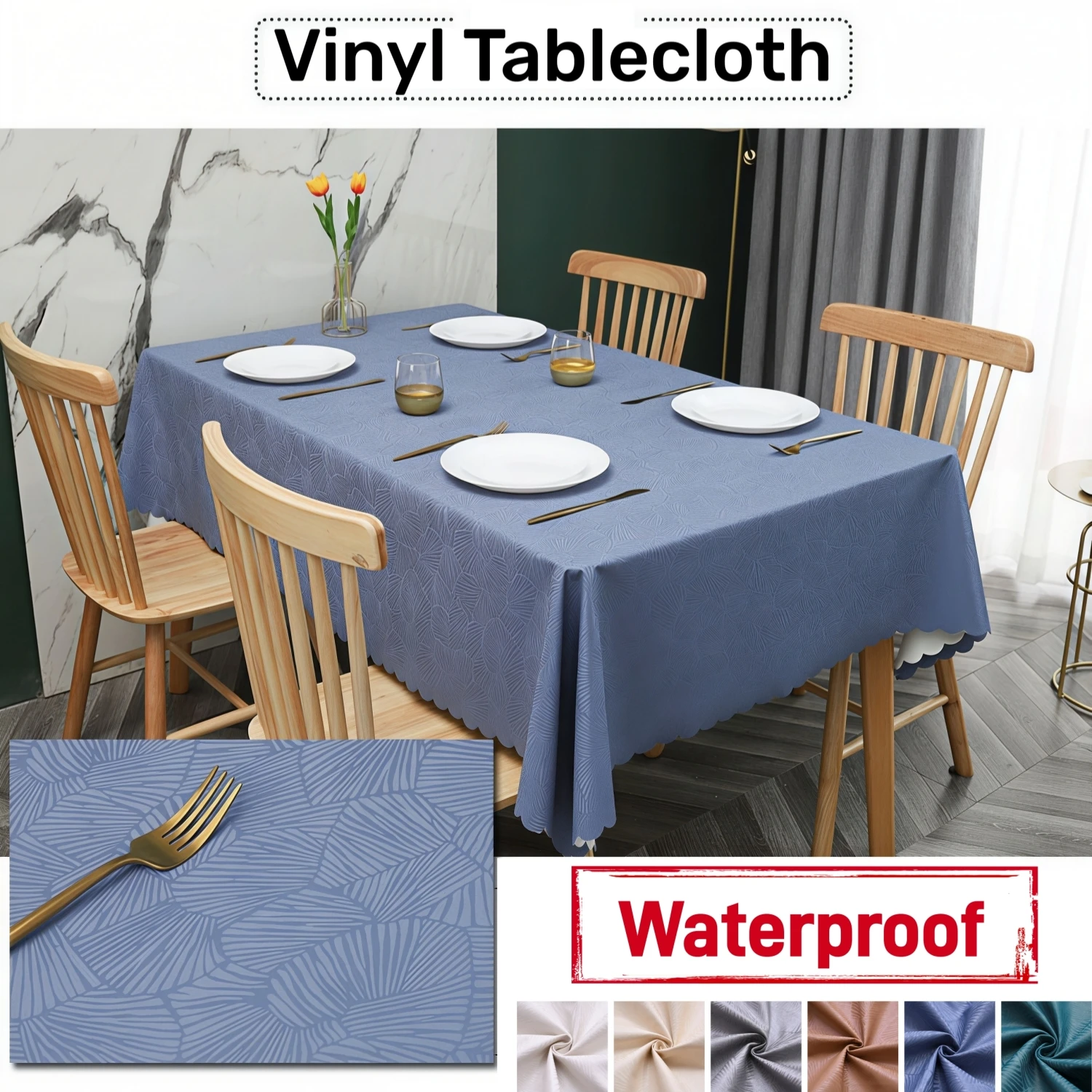 Vinyl Table Cloth Rectangular Solid Table Cover Water Resistant Table Cloths Wipe Clean Tablecloth for Cafe, Restaurant, Buffet