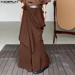 Fashion Men Wide Leg Pants Solid Loose Button Joggers Irregular Trousers Men Streetwear 2024 Oversize Skirts Pants S-5XL INCERUN
