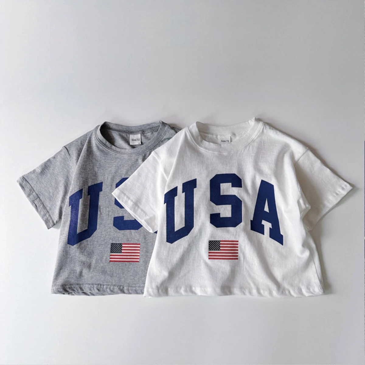 Korea Summer Kids Boys Girls Tee Oversized USA Print Short Sleeve T-Shirt Cotton Casual Tops Infant Outfit Toddler Clothes 6M-4Y