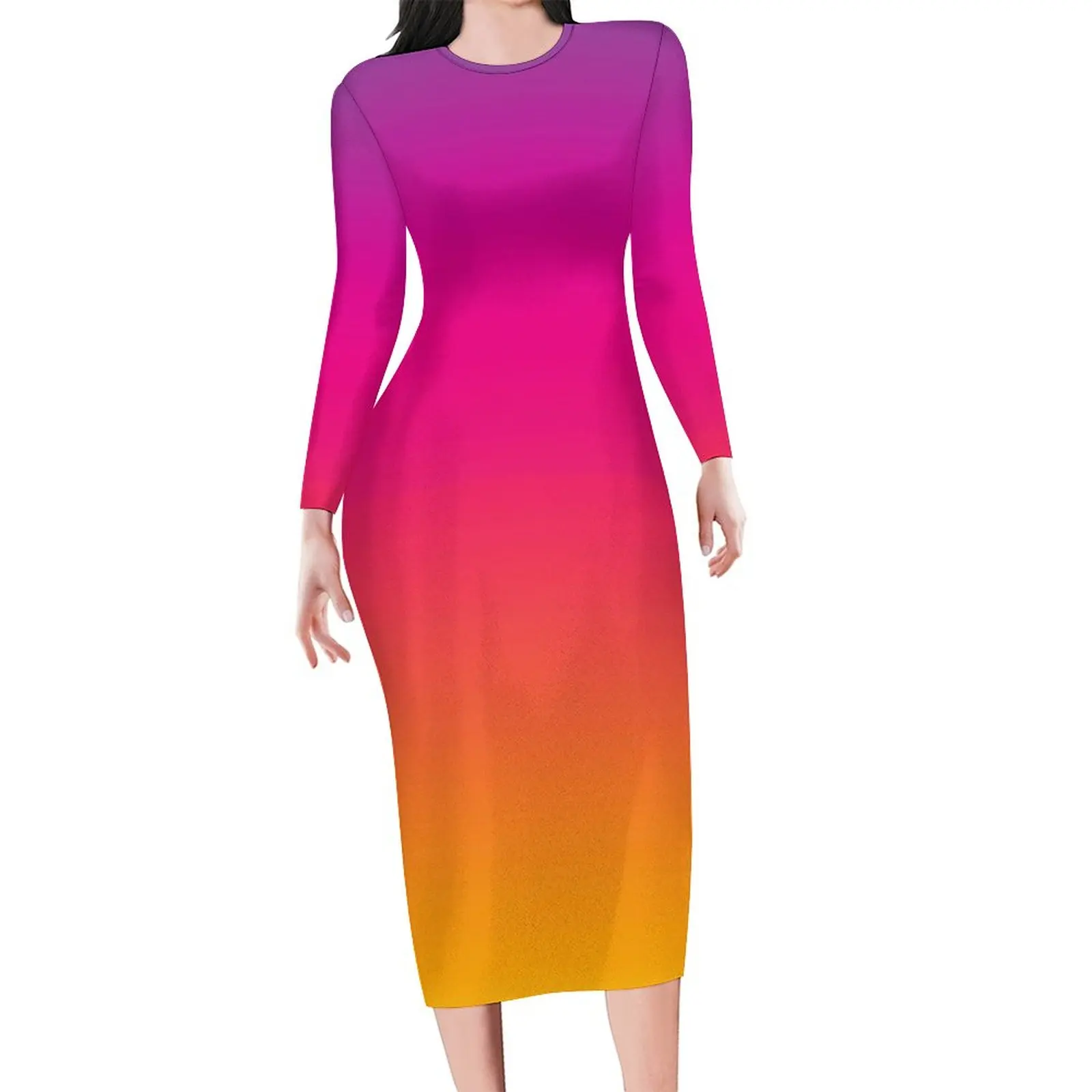 

Ombre Print Dress Ladies Sunset Color Aesthetic Bodycon Dress Summer Long Sleeve Trendy Dresses Design Big Size Vestido