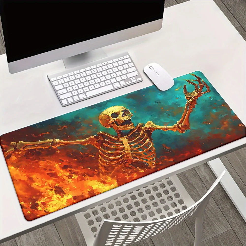Fire Skeleton Risen XL Desk Pad | Gaming Keyboard Mouse Mat | Rubber Waterproof Non-Slip Office PC Gamer