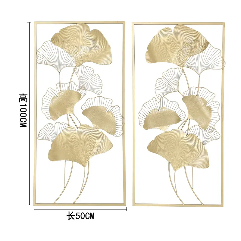 ديكور جداري على شكل أوراق الجنكة من الحديد المطاوع الصيني الجديد، معلق على الحائط لخلفية الأريكة، ديكور داخلي