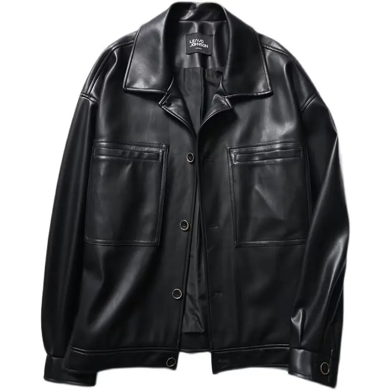 New Retro Loose Fitting Short PU Leather Jacket Men's Ruffian Handsome Top Autumn and Winter motorcycle Casual Jacket