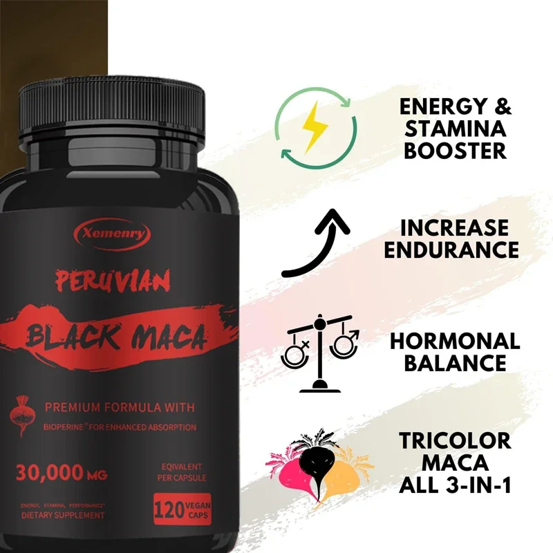 Maximum Strength Black Maca Root - 30,000 Mg - Gelatin Maca Root Extract From Peru