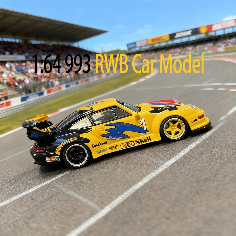 

1:64 литая под давлением модель автомобиля из сплава 993-стиль RWB, широкий корпус, высокопроизводительный суперкар, коллекционный миниатюрный дисплей, подарок с коробкой