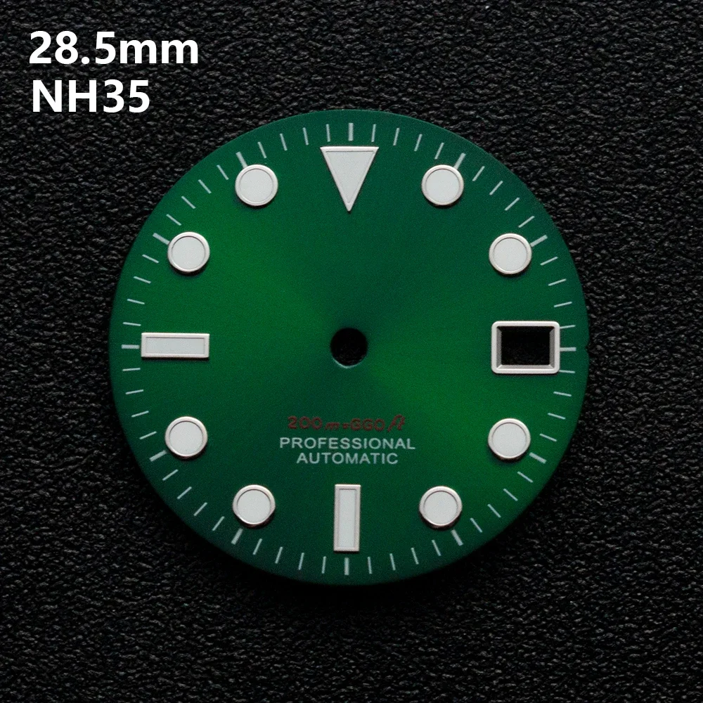 28.5mm S Logo SUB Dive Dial Fit NH35/NH36/4R/7S Japanese Movement Green Luminous Sunray High-Quality Watch Modified Accessories