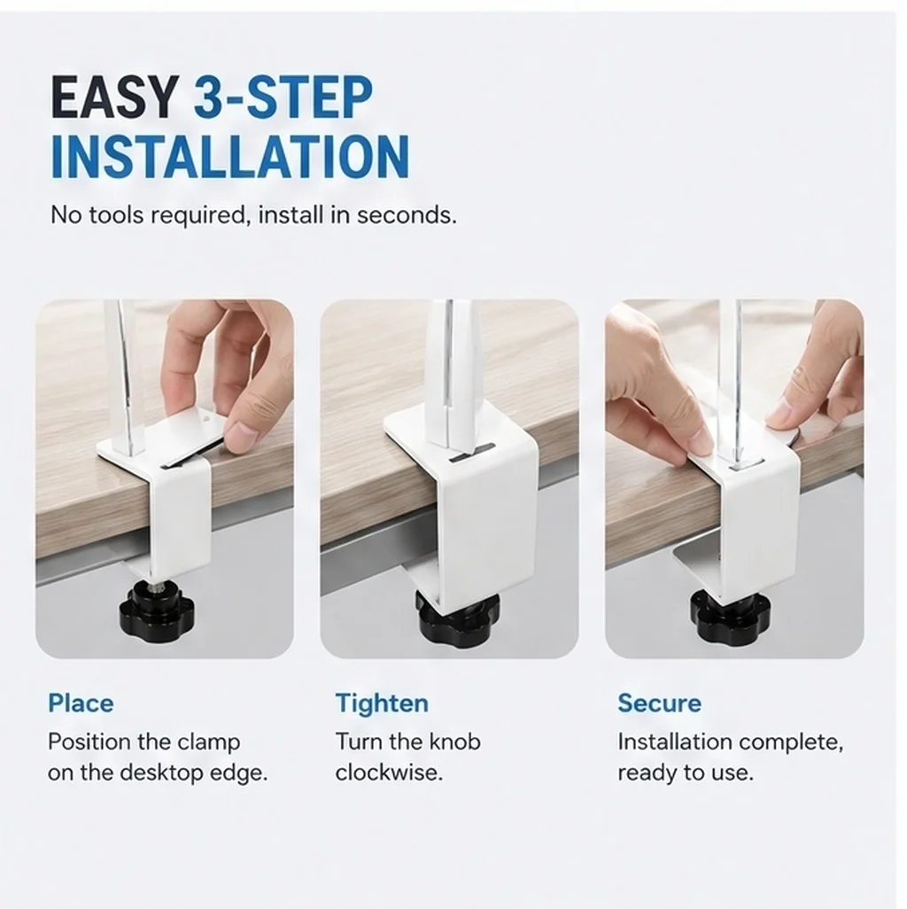 2Pcs Table Partition Clip Thickened Base Desk Stable Screen Divider Clamp Adjustable Aluminum Alloy Hole Free Wear Resistant