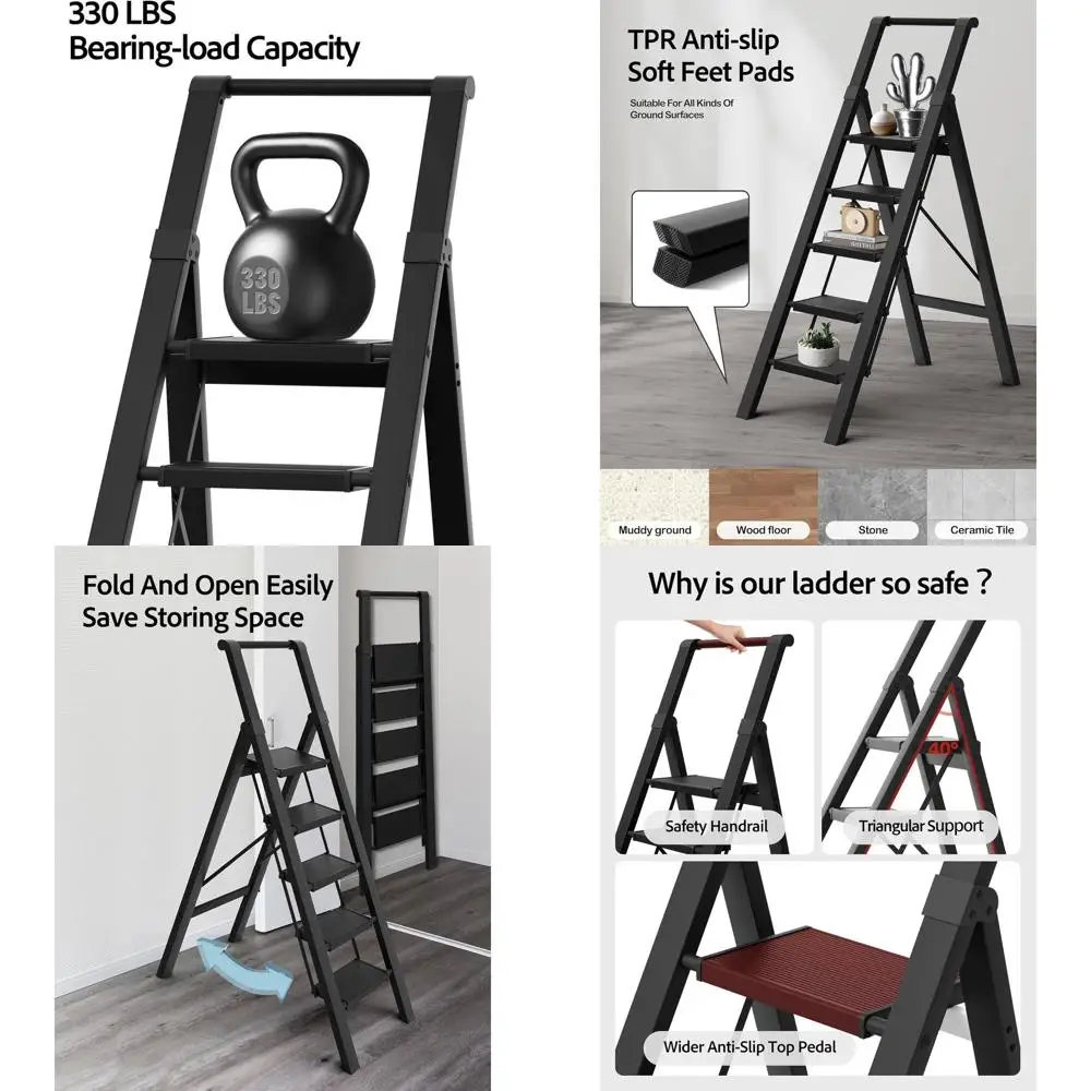 

Легкий складной табурет с грузоподъемностью 330 фунтов, идеально подходит для офиса и дома (черный)