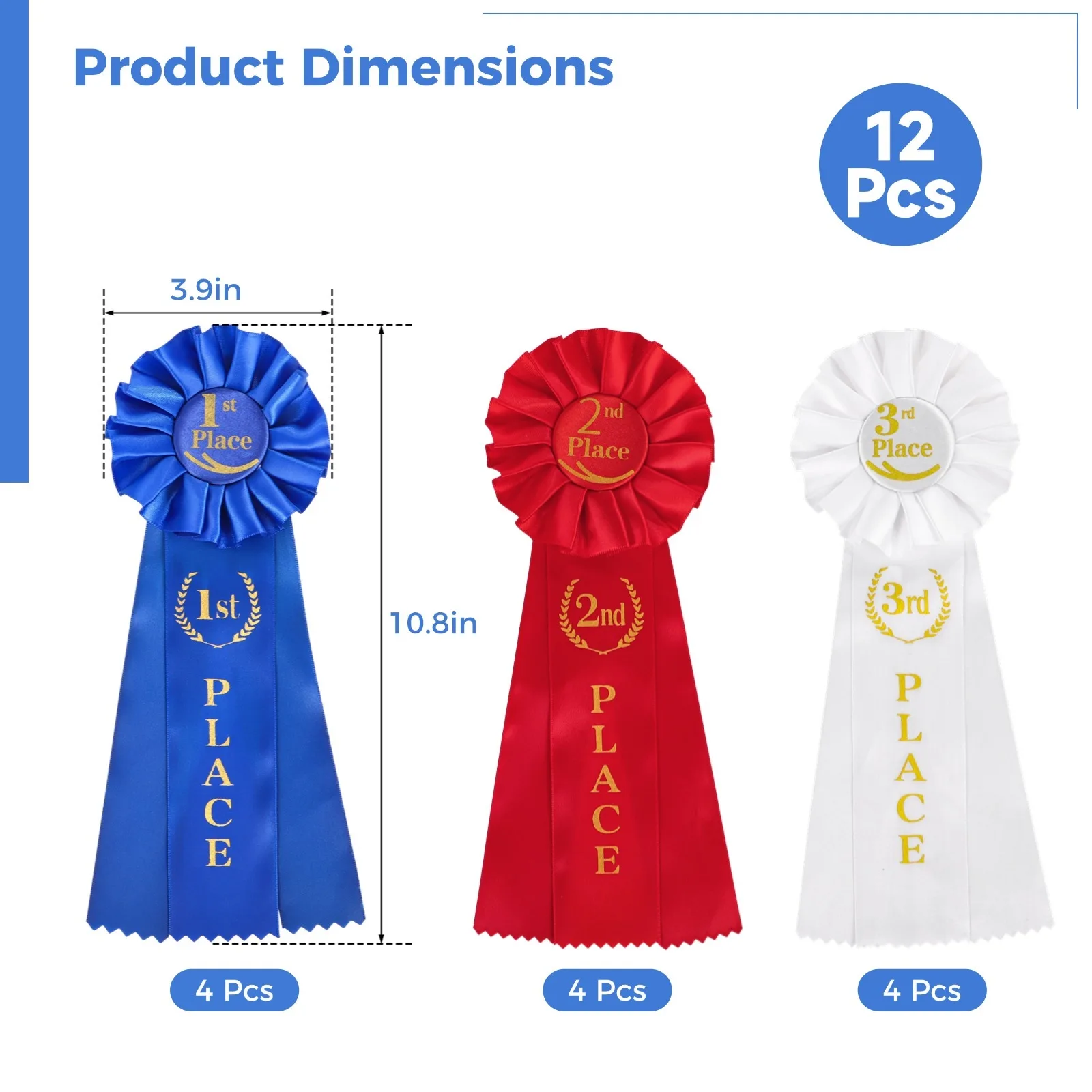 12Pcs Award Ribbons Set 1st 2nd 3rd Place Rosette Ribbons Multicolored Victory Ribbons Winner Prize Ribbons Honorable Medals