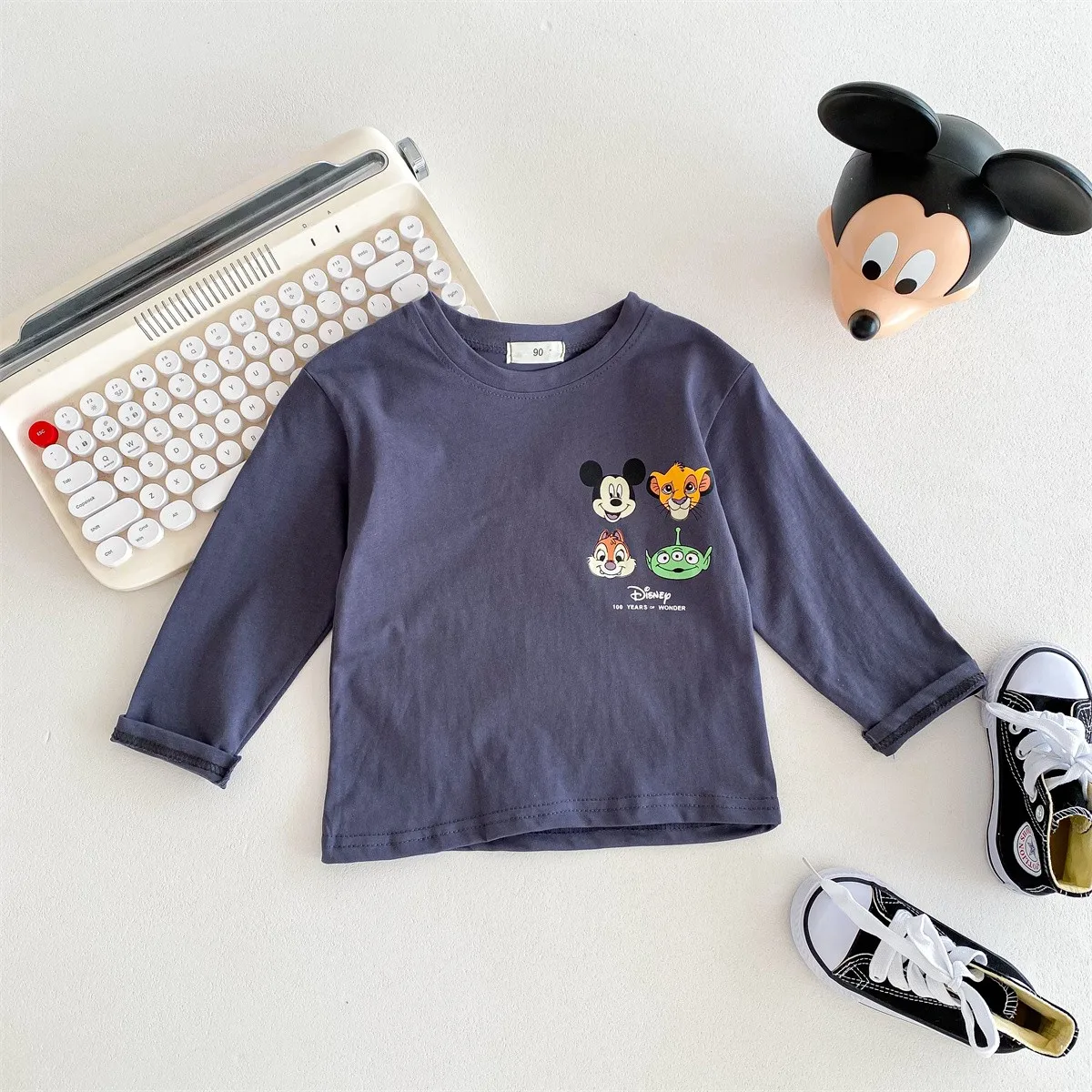 Disney Cartoon Boys Girls Tops Crewneck Pullover Shirt Fashion Casual Children\'s Clothes Long Sleeved Tshirts Kids Blouse 0-6Y