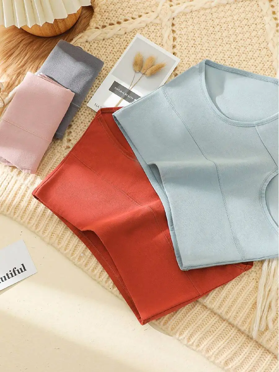 

4pcs Women High Waist Slim Briefs Soft Breathable Underwear Solid Color