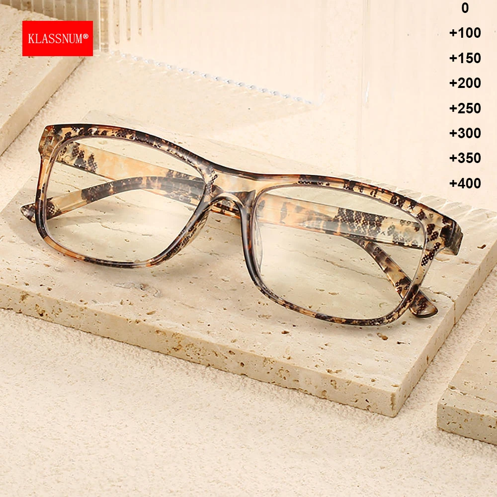 KLASSNUM Fashion Women Reading Glasses Purple Blue Frame Magnifing Lens Anti Blue Light Presbyopic Eyeglasses Plus 0 +2.5 +4.0