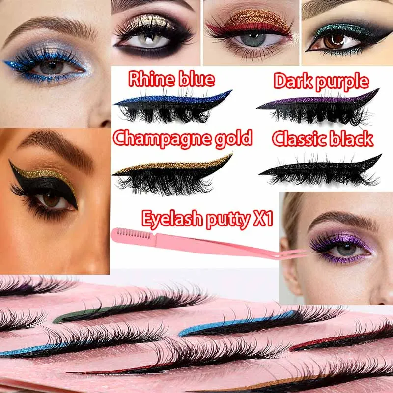 

Набор наклеек для подводки глаз и накладных ресниц не требуется. 4 пары накладных ресниц орхидеи фиолетового/золотого/черного цвета с блестками, включают r.