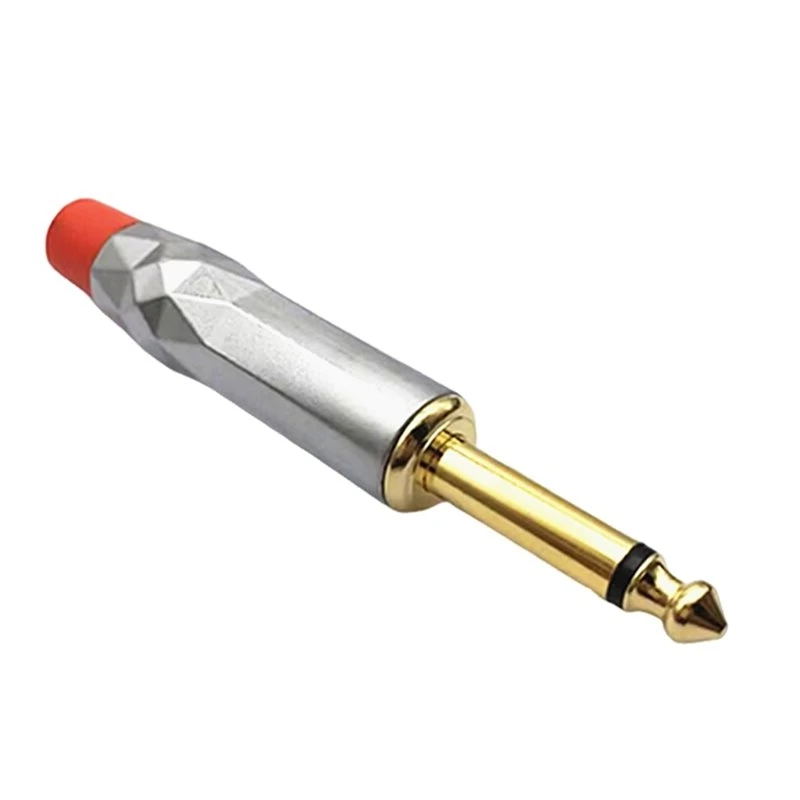 N91R-Gold-Plated 2-Pole Mono Male Jack 6.35MM Speaker Cable For Guitar Microphone Audio Welding Plug 5Pcs Gem-Shaped Design Red