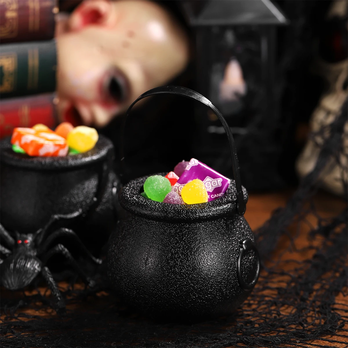 Halloween Plastic Candy Bucket Jar Witch Skull  Black Cauldron Trick Or Treat Party Decorations Props For Kids Party Favor