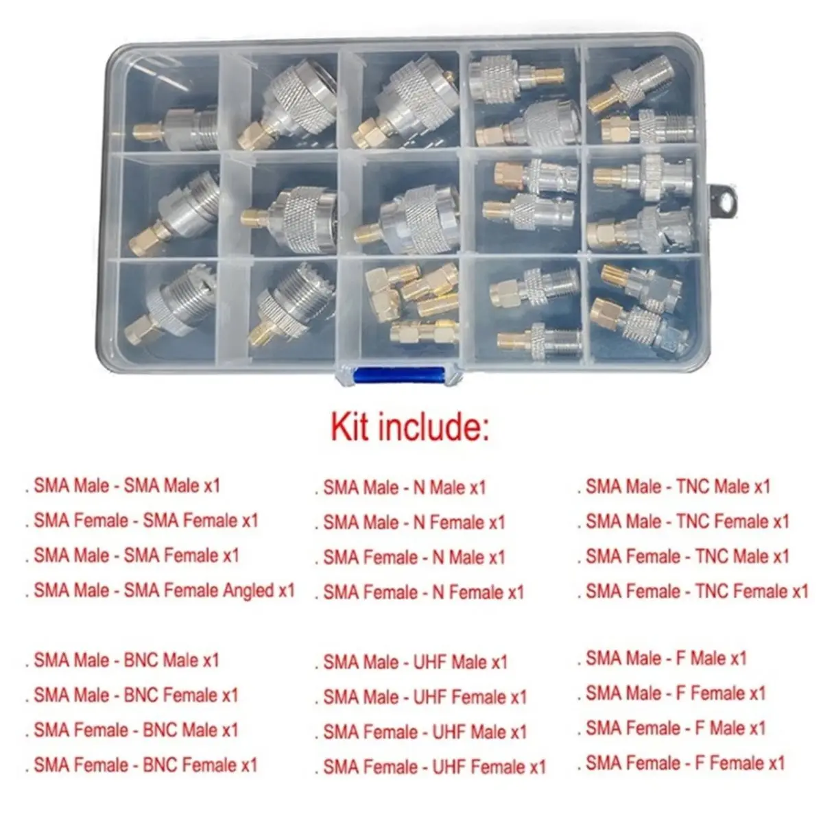 24PCS SMA Coaxial Adapter Kit SMA M/F to TNC UHF BNC N F Coax Cable Connector WIFI Radio Antenna Converter Set