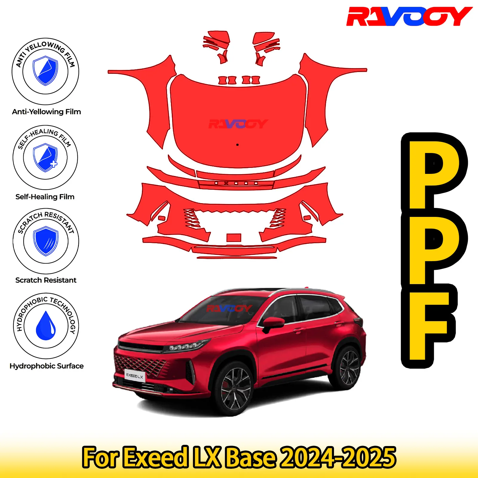 

For Exeed LX Base 2024-2025 Glossy Matte Black Precut front PPF Kit Paint Protection Film
