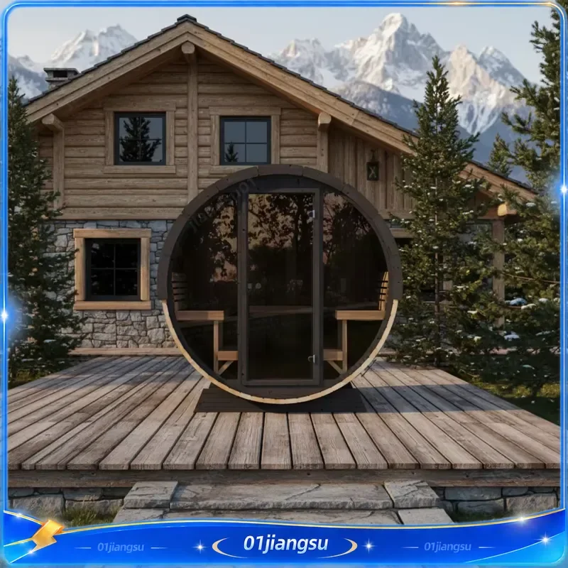 Wholesale 2 Person Outdoor Cedar Wood Steam Finland Barrel Sauna with Electric Stove Home Spa Wellness Heat Therapy
