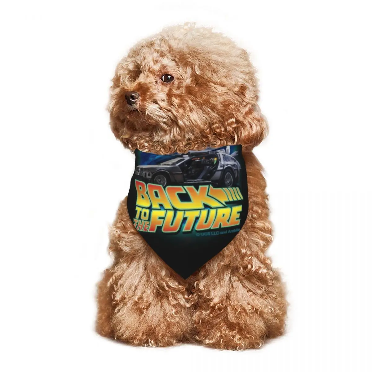 Delorean في الوقت العودة إلى المستقبل أوشحة الحيوانات الأليفة البوليستر القطط الجراء عصابات مضحك مثلث مريلة اكسسوارات الحيوانات الأليفة