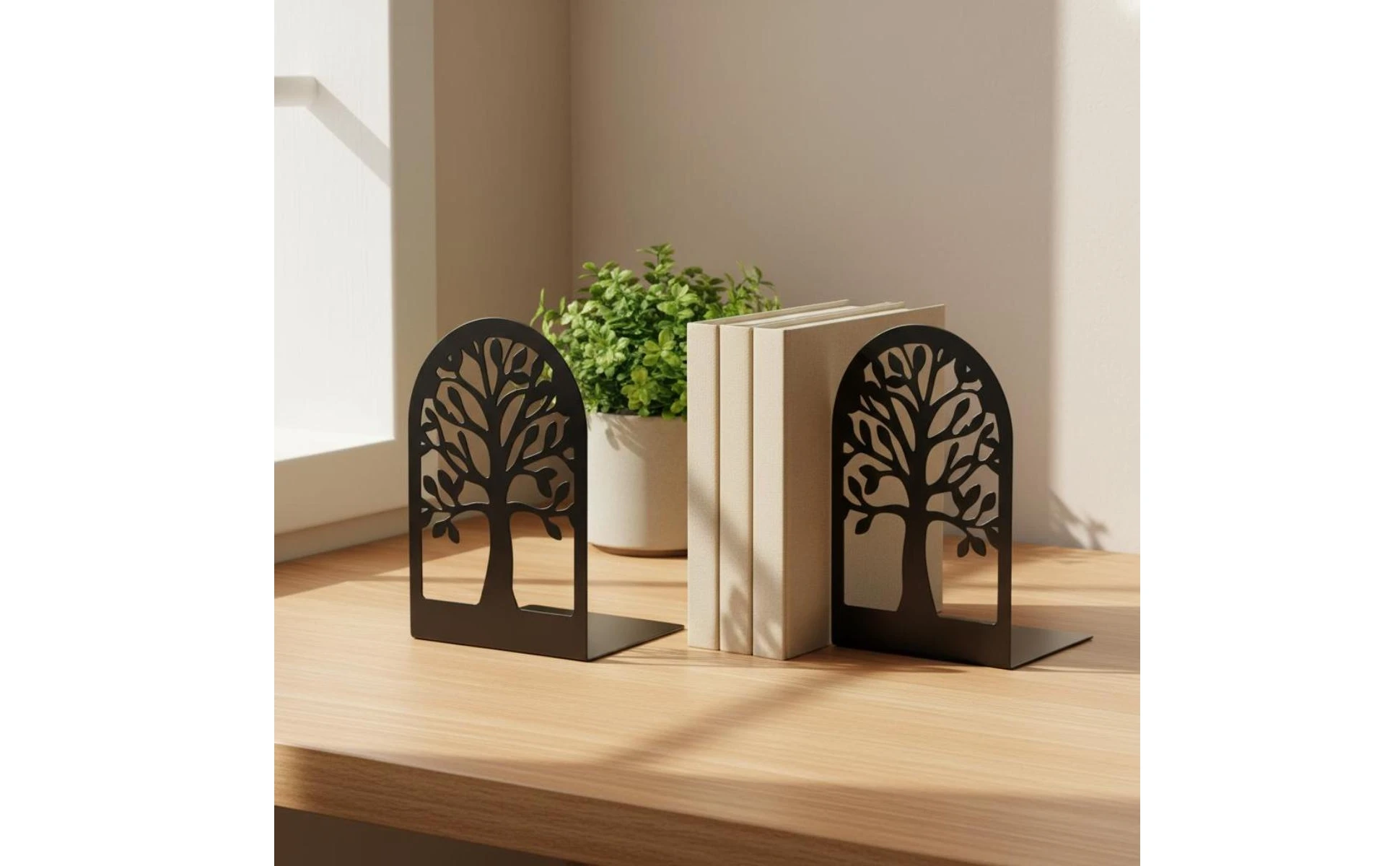 Metal Bookend Pair Matte Finish Metal Bookends Tree Bookends Sturdy