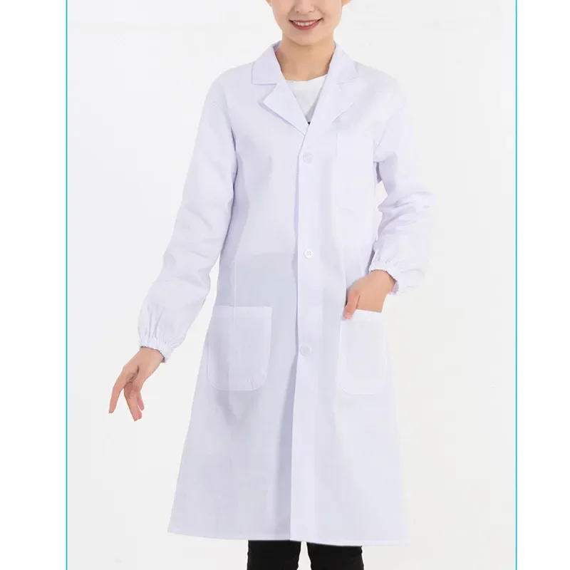 Blouse de laboratoire blanche unisexe à manches longues pour hommes et femmes, col à revers cranté, bouton vers le bas, infirmière médicale, uniforme de médecin, tunique, chemisier, RZ4190