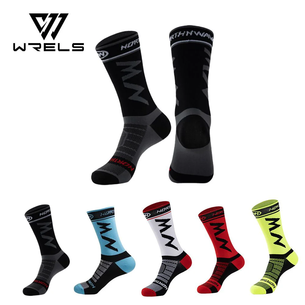 WRELS 1/2/3 Paar elastische, stoßdämpfende Fahrradsocken, atmungsaktive, feuchtigkeitsableitende Socken für Outdoor-Wanderungen, Trailrunning und Fitness