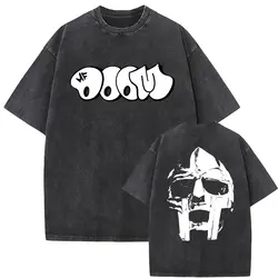 男性用ヴィンテージウォッシュドグラフィックTシャツ,mf doom madvillain,domsday,メタルマスク,ファッショナブルなTシャツ,ヒップホップスタイル,特大