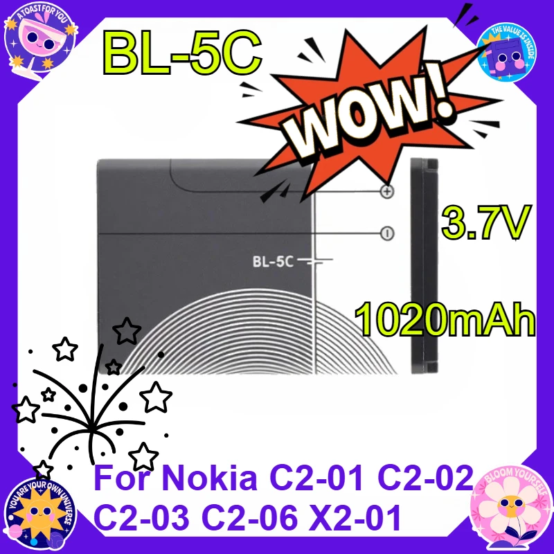 

For Nokia C2-01 C2-02 C2-03 C2-06 X2-01 5130 XpressMusic 6230i 1100 1108 1110 1112 1116 1200 1208 New 1020mAh BL-5C Battery