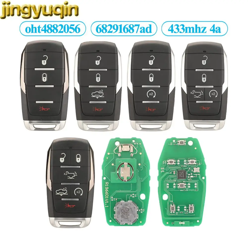 

Jingyuqin Car Key Remote Fob For Dodge RAM 1500 Pickup 2019 2020 2021 68291687AD 3/4/5/6 Buttons OHT-4882056 433MHz 4A Chip