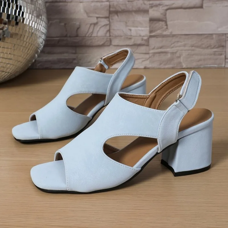 

2025 New Women Sandals Chunky Heels Slides Summer Sandal Elegant Shoes Women Slipper Big Size 36-43 Fashion Summer Sandal Women