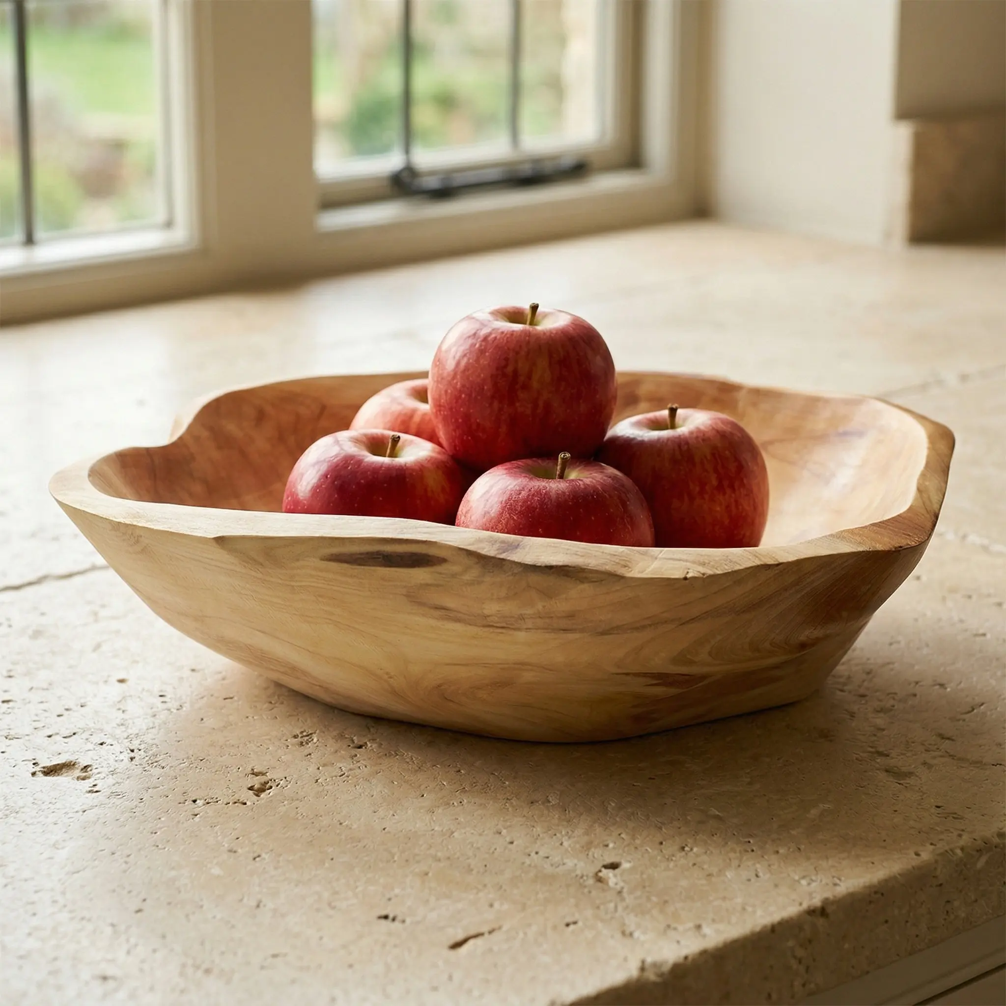 Wood Fruit Plate Rustic Carved Serving Tray Decorative Fruit Bowl Snack Salad Dish Home Living Room Decor Wooden Serving Plate