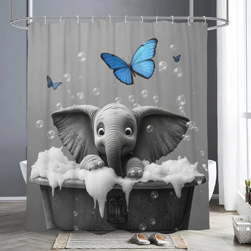 

Funny Cute Elephant Fun Animals in Bathtub Shower Curtain，Bathroom Decorative Shower Curtain, Printed Shower Curtain with Hooks