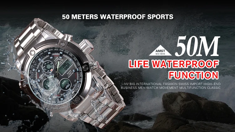 Watch Men Top Brand AMST 3022 Dual Display Wristwatches Luxury Watches Sports Military 50M Waterproof Relogio Masculino