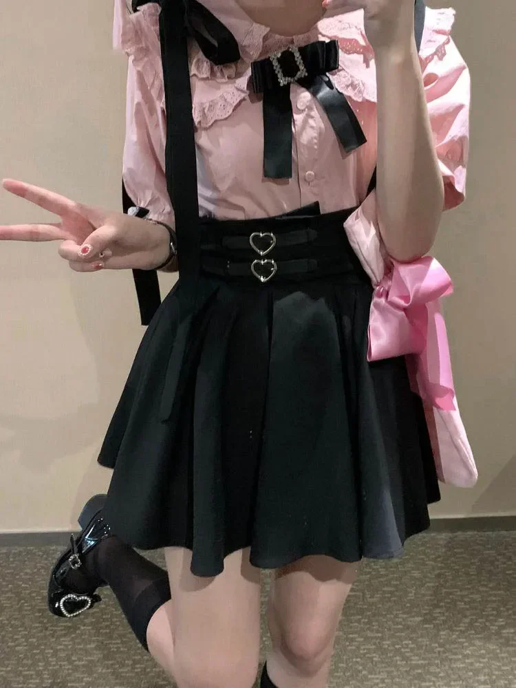 

Y2k Aesthetic Sweet Girl High Waist Mini Bandage Skirt Slim Women Solid Streetwear Gothic Jk Saia Feminina Harajuku Black Jupe