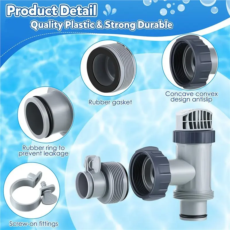 RTENTE-4 Pcs Pool Plunger Valve And 1.25 Inch To 1.5 Inch Type B Hose Adapter Compatible For Intex Pool Replacement Parts