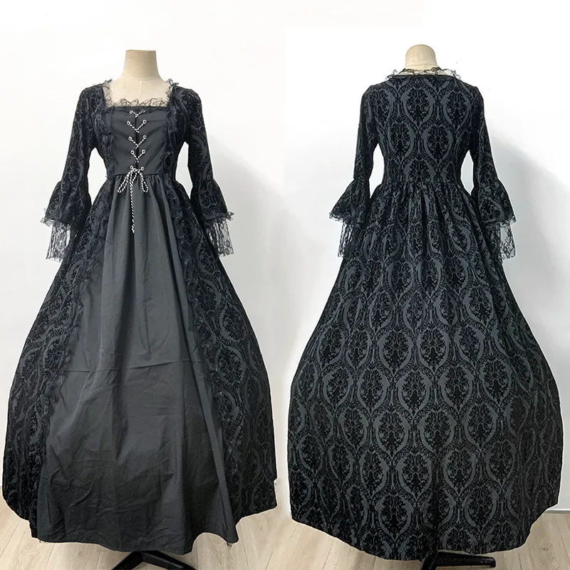 Woman Renaissance Party Dress Medieval Retro Gothic Cosplay Vampire Halloween Witch Long Swing Skirt Costume Plus Size 5XL