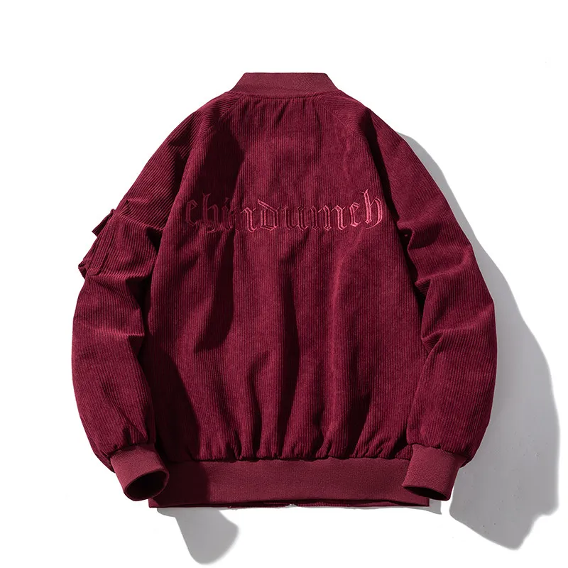 New Retro American Letter Embroidered Coat Striped Corduroy Baseball Uniform Men's Couple Pilot Jacket