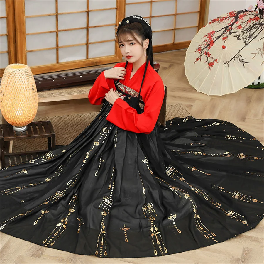 Vêtements Hanfu traditionnels pour femmes, costume de danse folklorique chinoise, vêtements de danse princesse de la dynastie Lay Han, robe de scène dégradée vintage pour filles