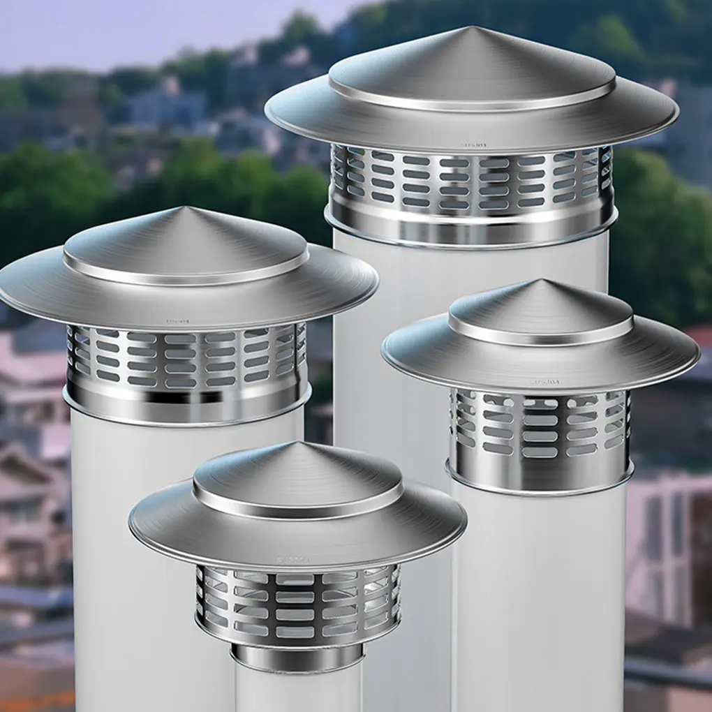 Round Chimney Cap Clear Strong 304 Stainless Steel Chimney Cap Cover Durable Chimney Flue Cover with Screen Silver